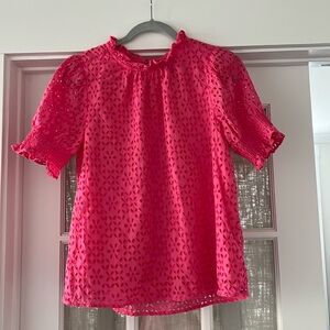 Jcrew pink lace puff sleeve top